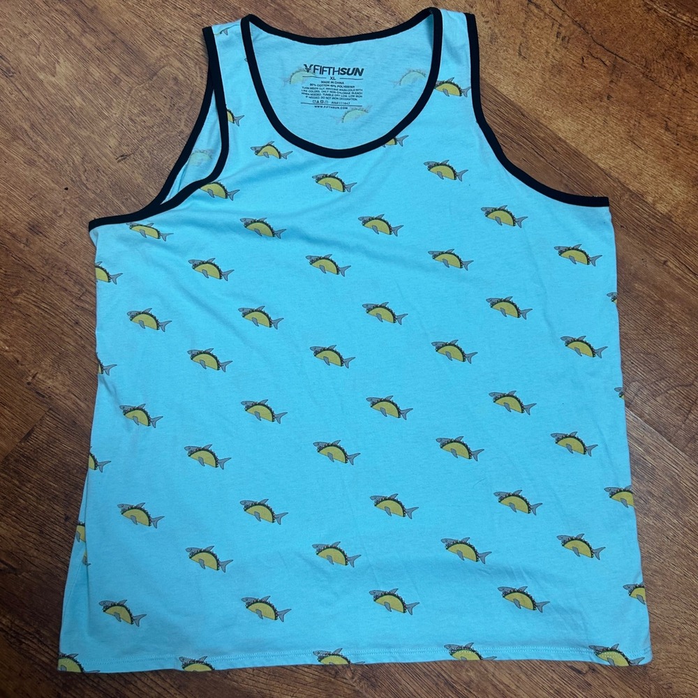 Fifth Sun Mens XL Taco Shark Tank Top Blue Ringer Sleeveless
